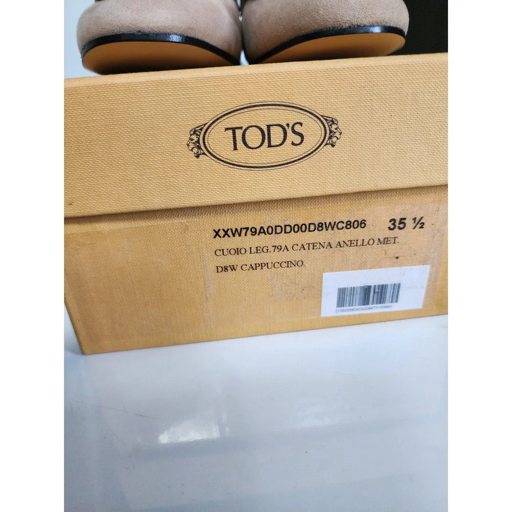 Tod's Kate Loafers Cappuccino Suede Gold Chain Flats XXW79A0DD00D8WC806 35.5 NIB